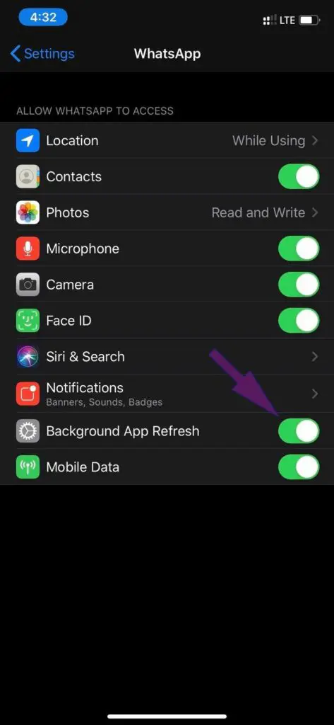 Fixes for WhatsApp calls not showing - Enable Background Refresh on Your WhatsApp