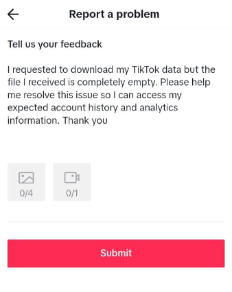 How to fix TikTok Data File Empty - report to TikTok