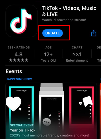 How to Fix TikTok Keyboard Not Working or Showing - update the app
